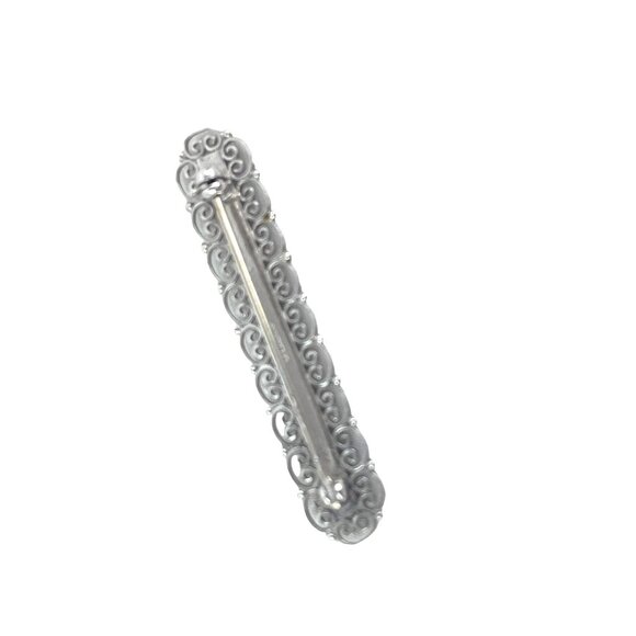 Vintage Sterling Silver Bar Pin With Blue Rhinestones & Filigree Design 1.5 Inch - Picture 6 of 6